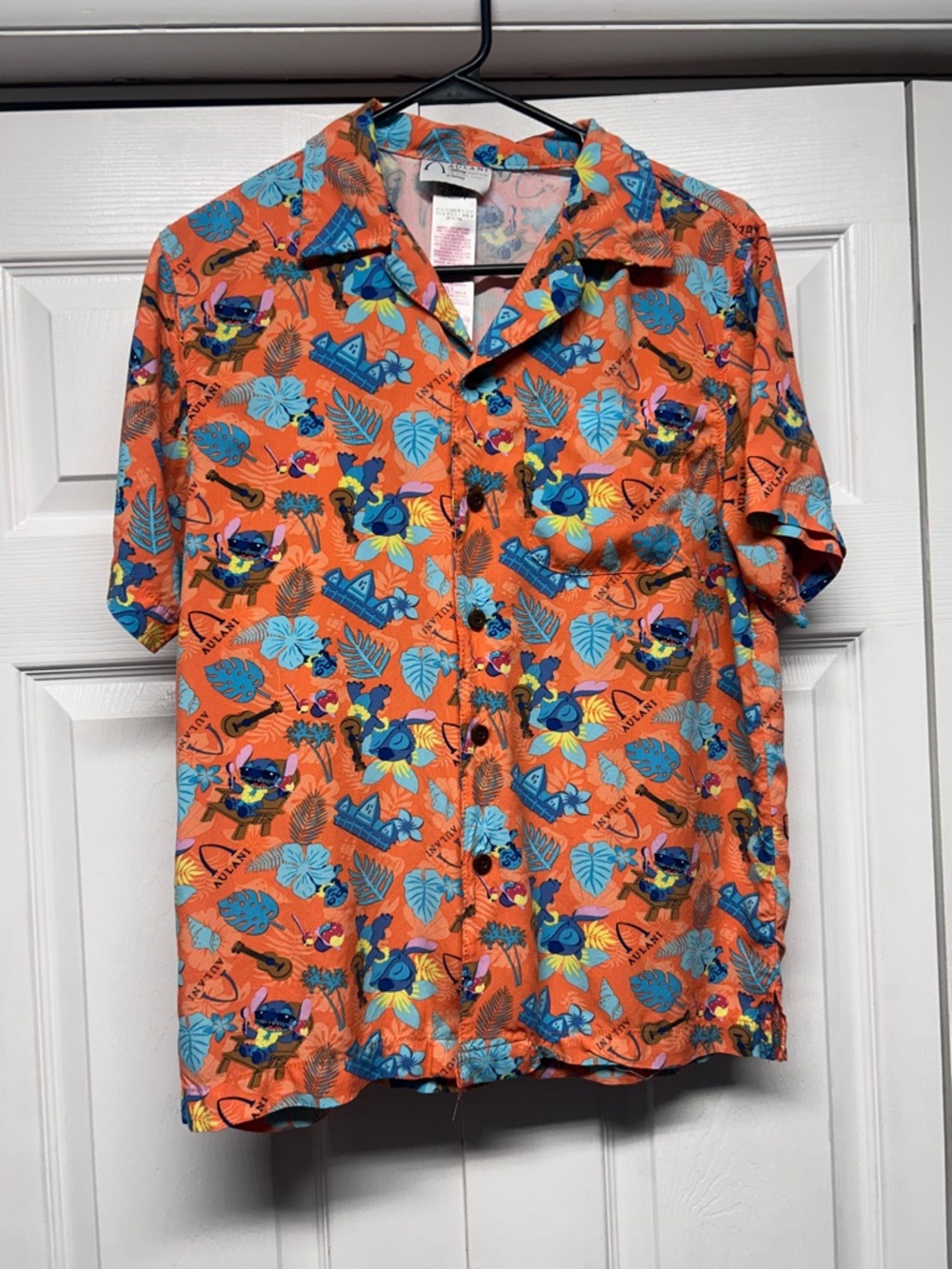 Disney Orange Tropical Button-Down Shirt with Blue Accents